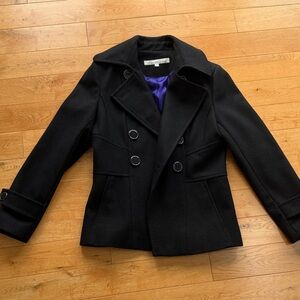 Women's Black Kenneth Cole Double-Breasted Wool Pea Coat